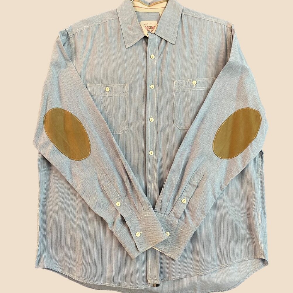 Mossimo Supply Co Mens Large Blue Chambray Button Down Shirt with Elbow Patches